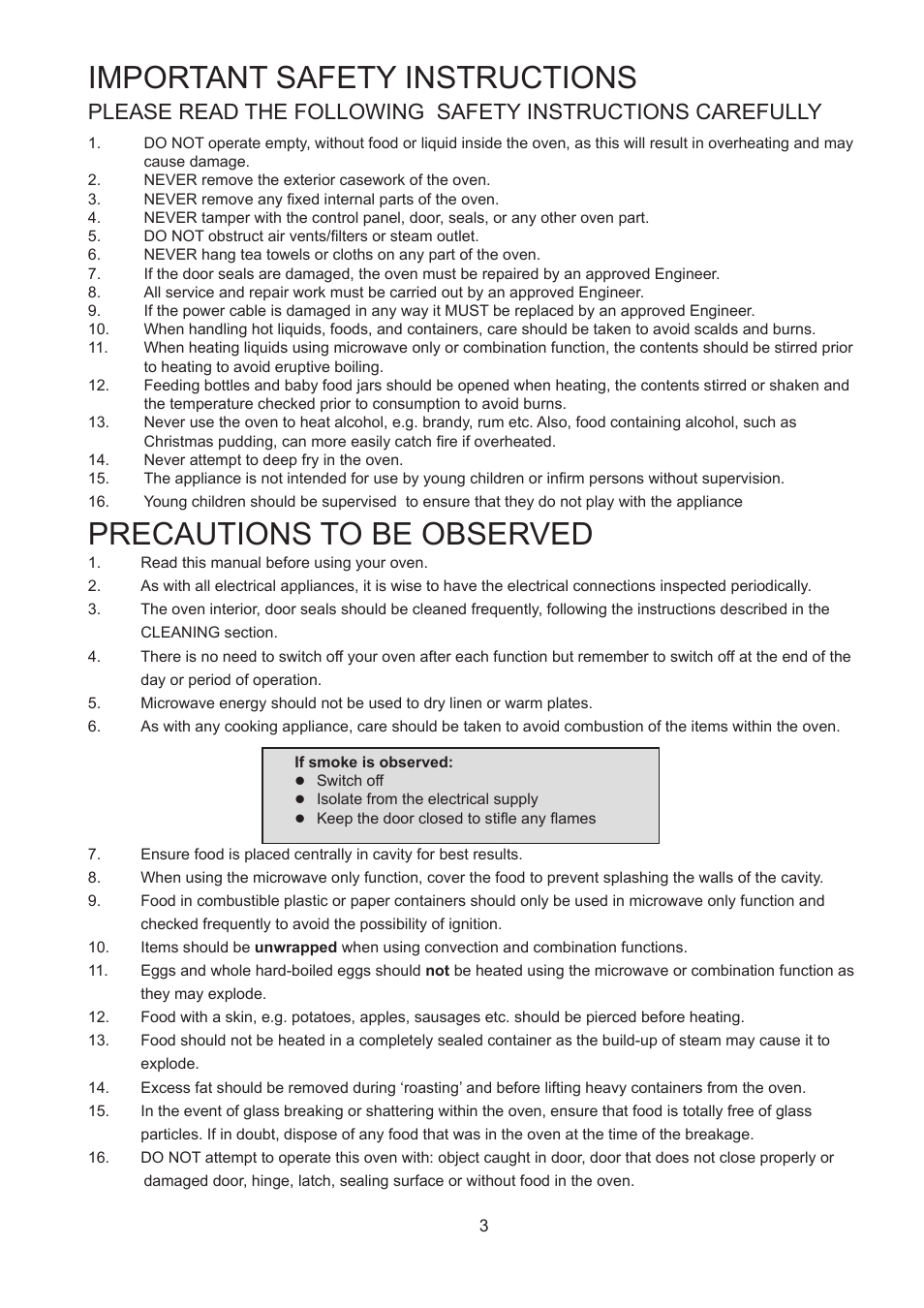 Precautions to be observed, Important safety instructions | Merrychef 402s User Manual | Page 3 / 142