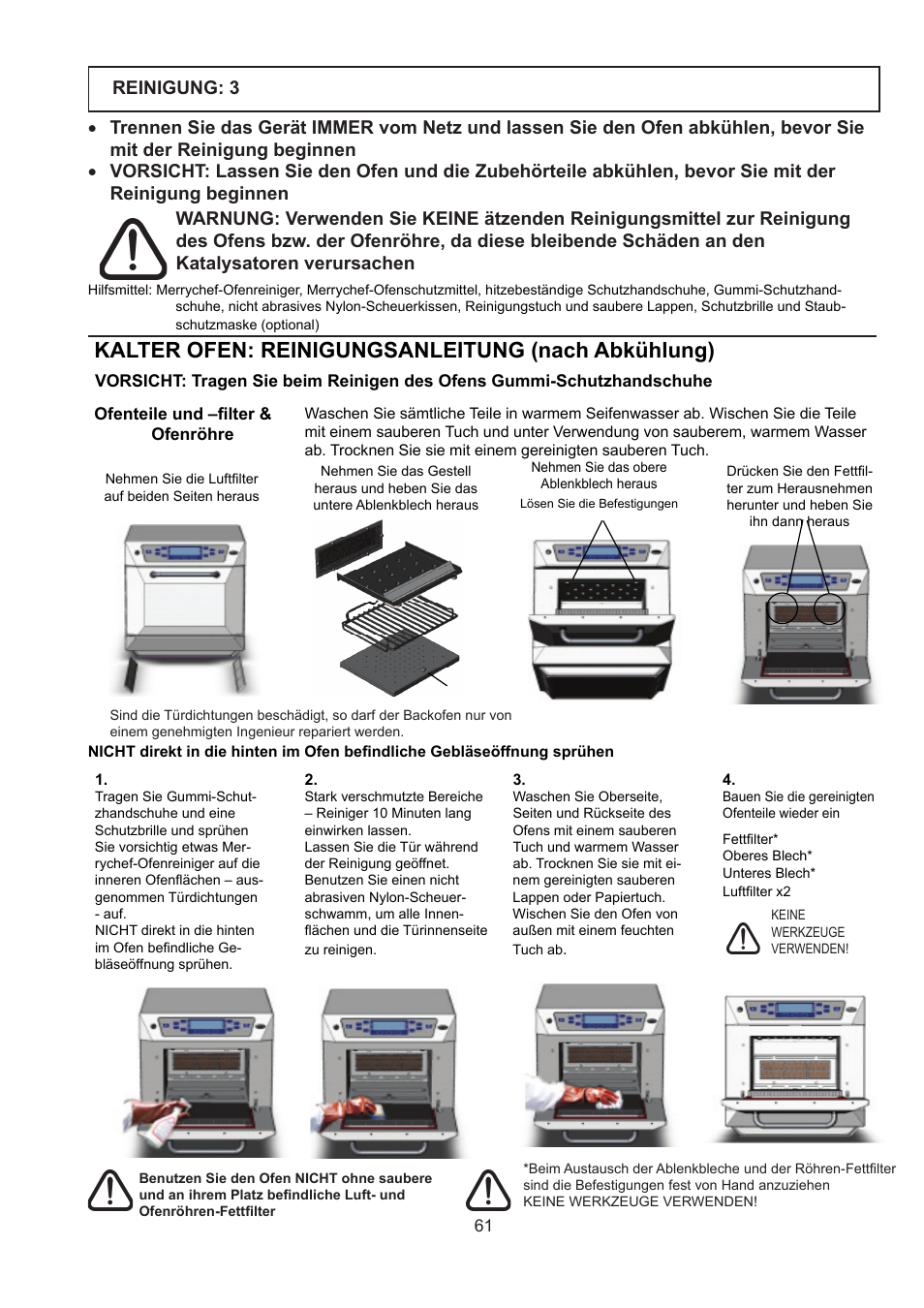 Kalter ofen: reinigungsanleitung (nach abkühlung) | Merrychef 402s User Manual | Page 61 / 142