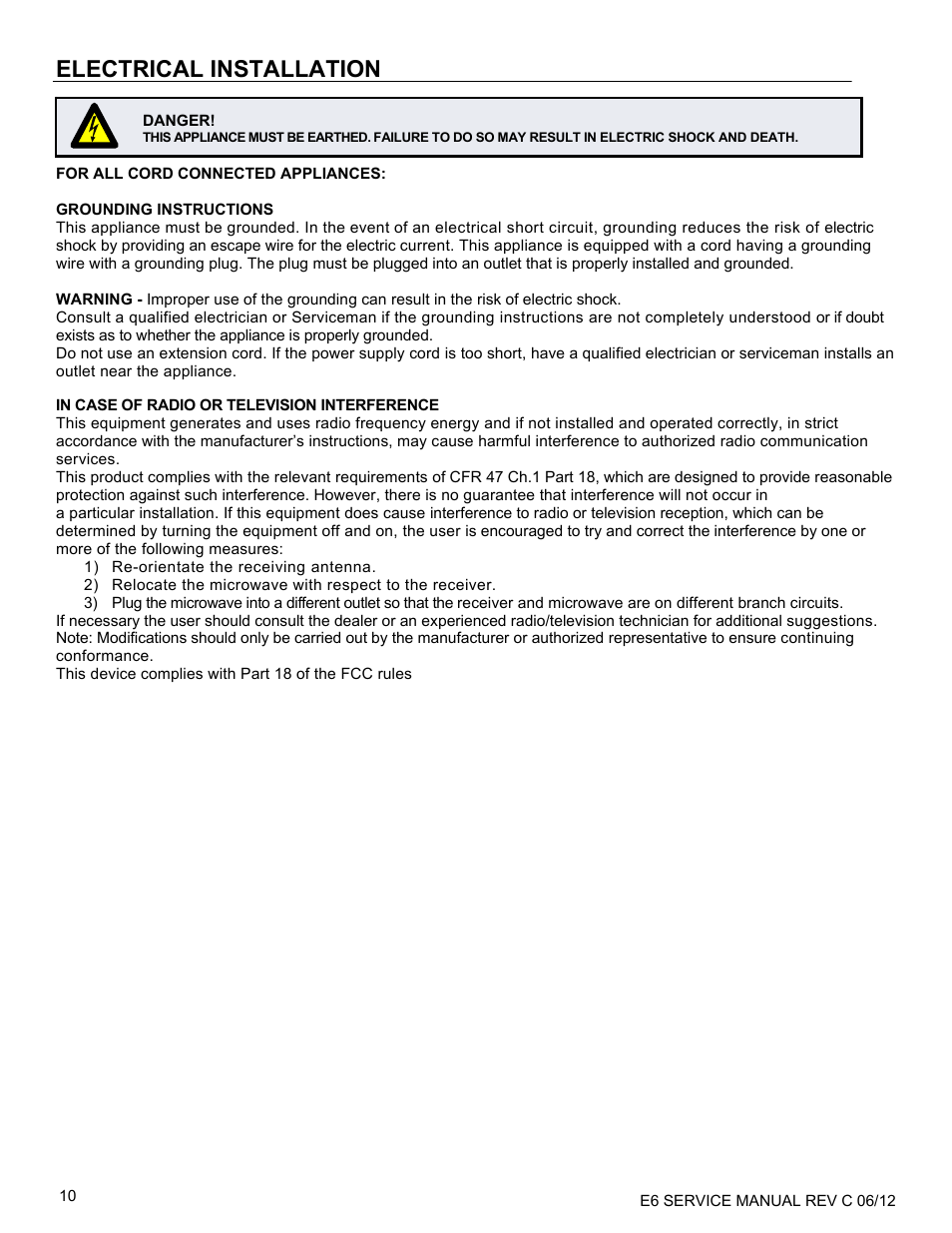 Electrical installation | Merrychef eikon e6 User Manual | Page 10 / 64