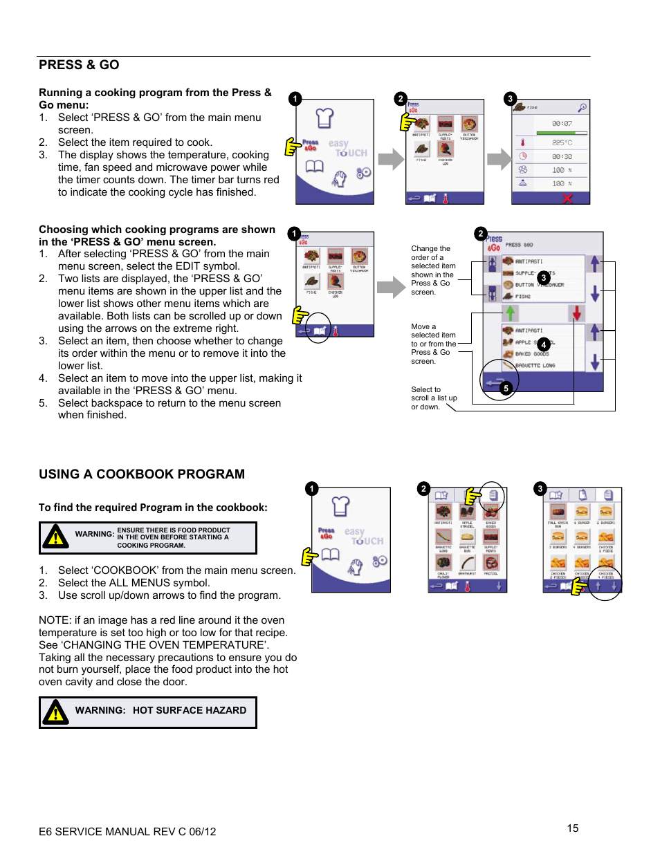 Press & go, Using a cookbook program | Merrychef eikon e6 User Manual | Page 15 / 64