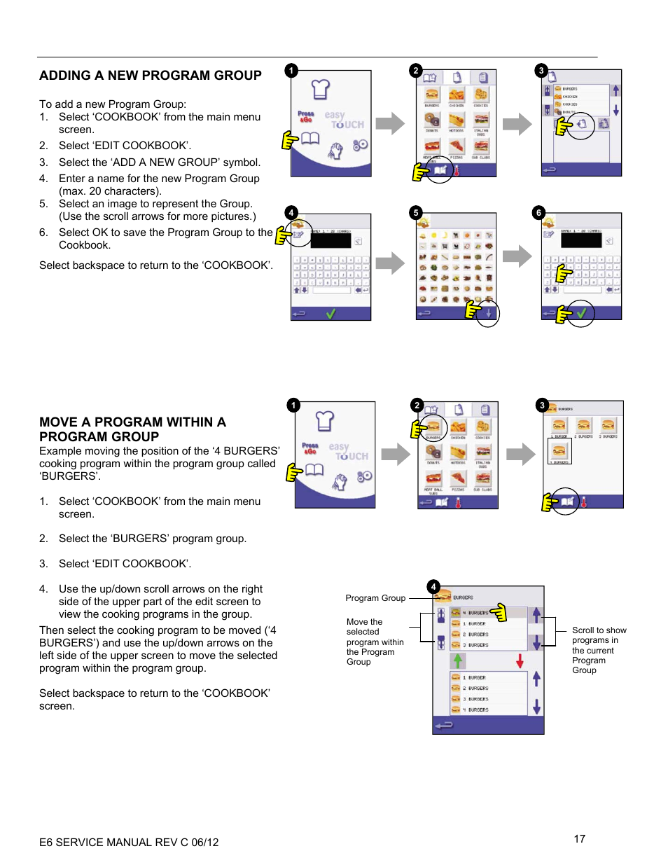 Adding a new program group, Move a program within a program group | Merrychef eikon e6 User Manual | Page 17 / 64