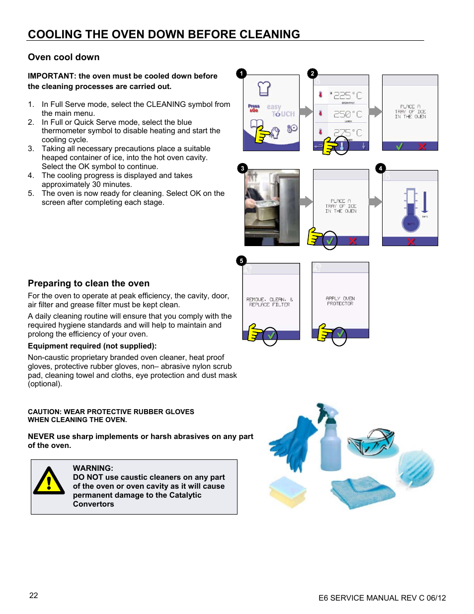 Cooling the oven down before cleaning, Oven cool down, Preparing to clean the oven | Merrychef eikon e6 User Manual | Page 22 / 64