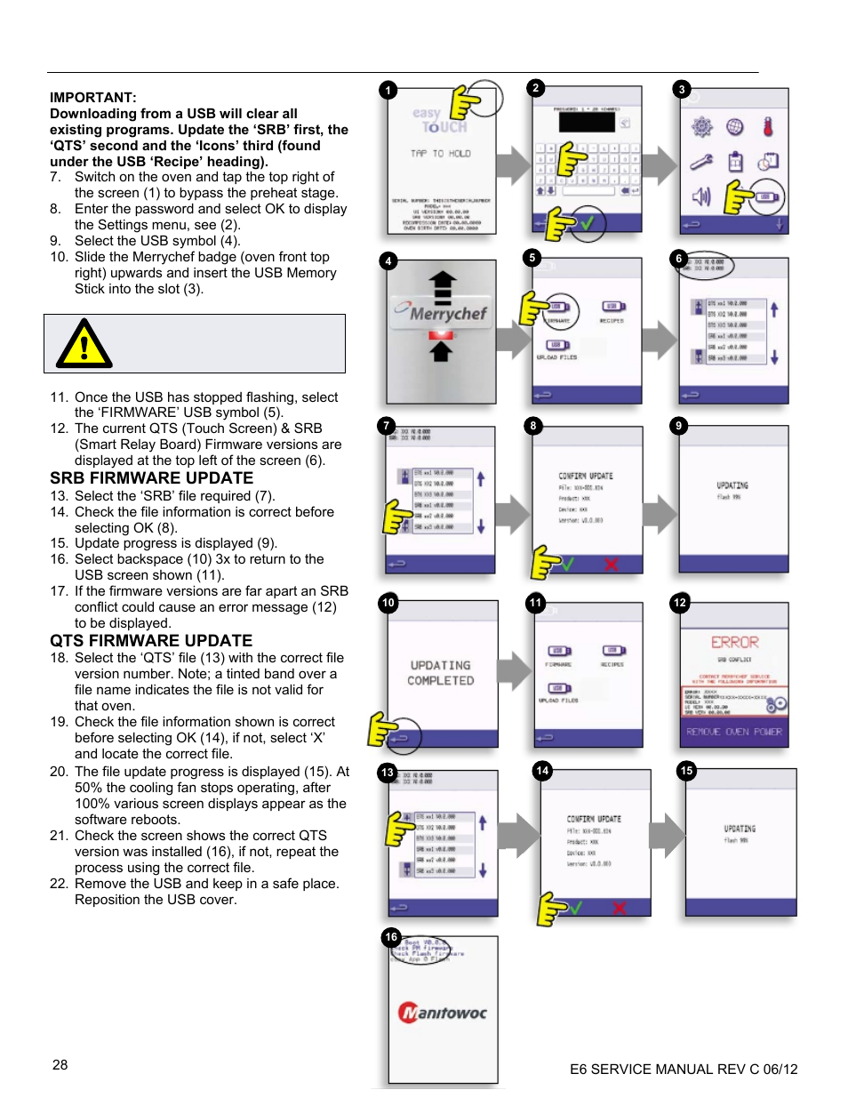 Srb firmware update, Qts firmware update | Merrychef eikon e6 User Manual | Page 28 / 64
