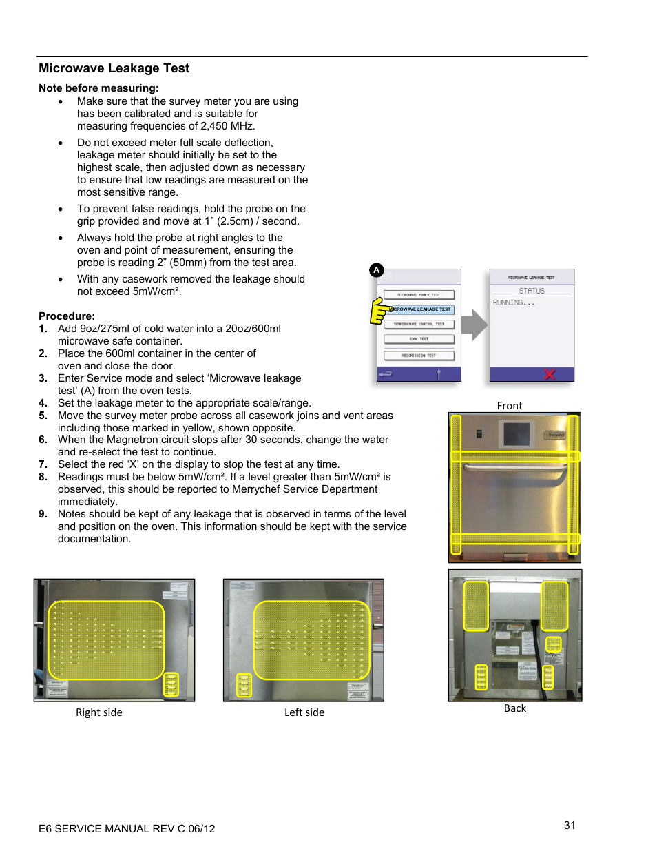 Microwave leakage test | Merrychef eikon e6 User Manual | Page 31 / 64