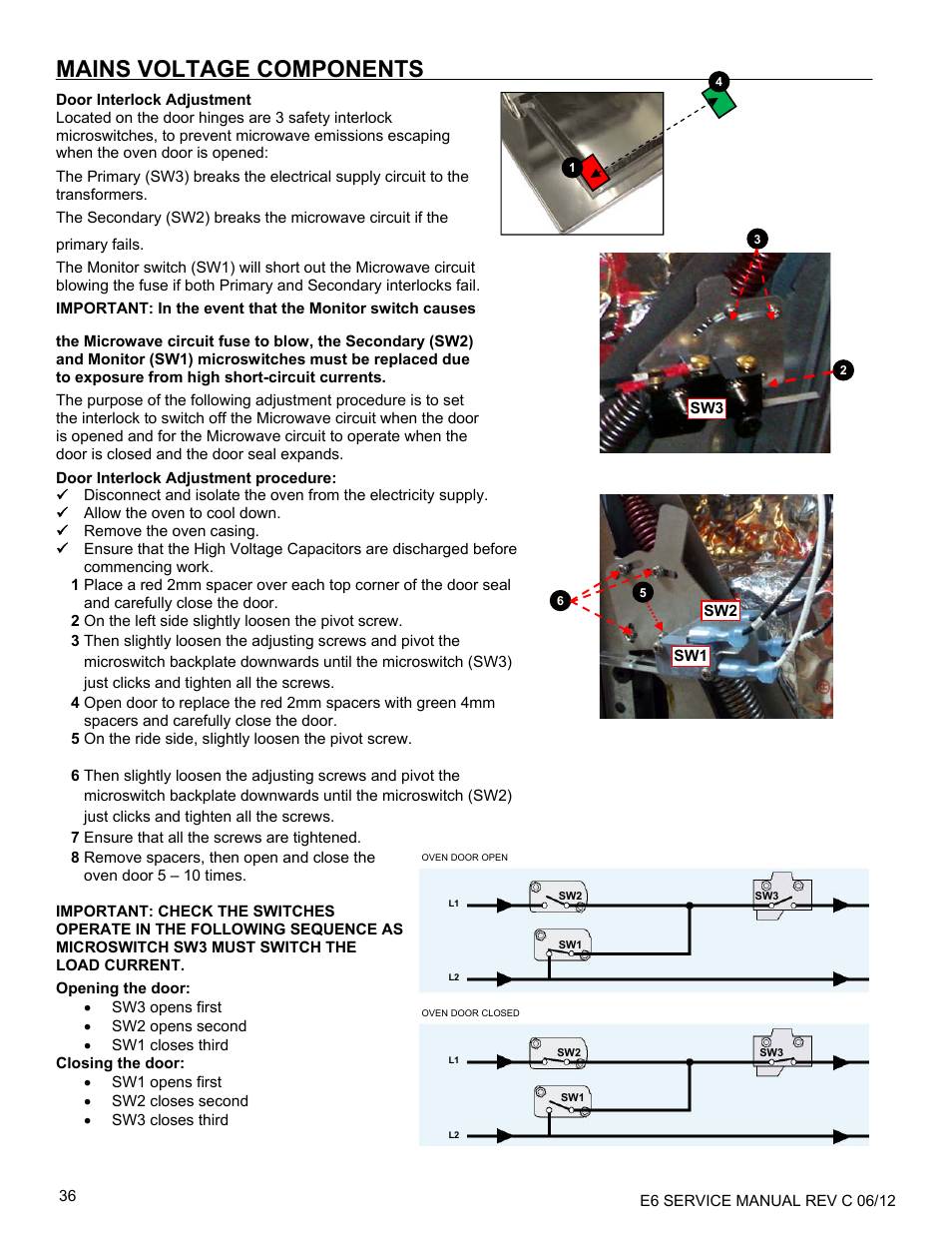 Mains voltage components | Merrychef eikon e6 User Manual | Page 36 / 64