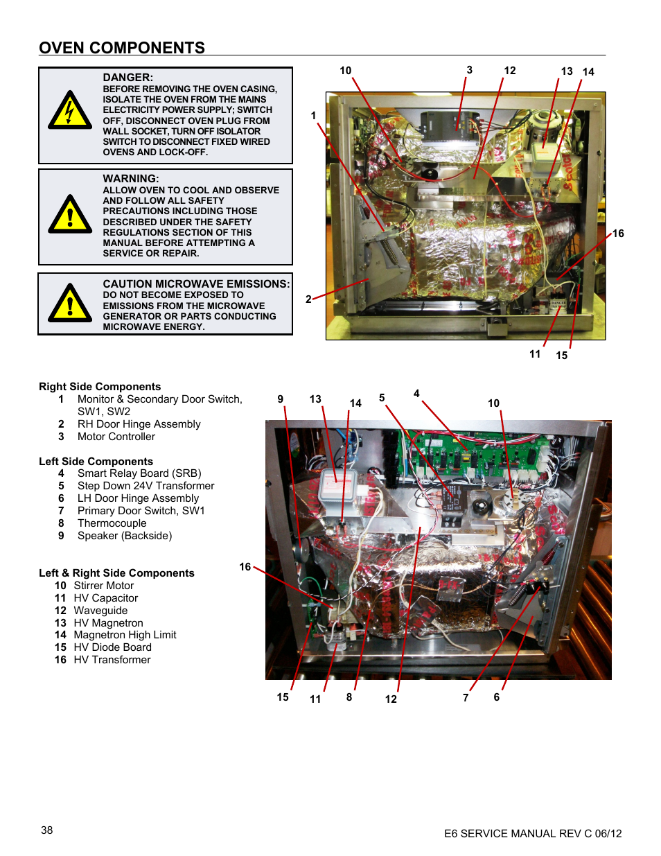 Oven components | Merrychef eikon e6 User Manual | Page 38 / 64