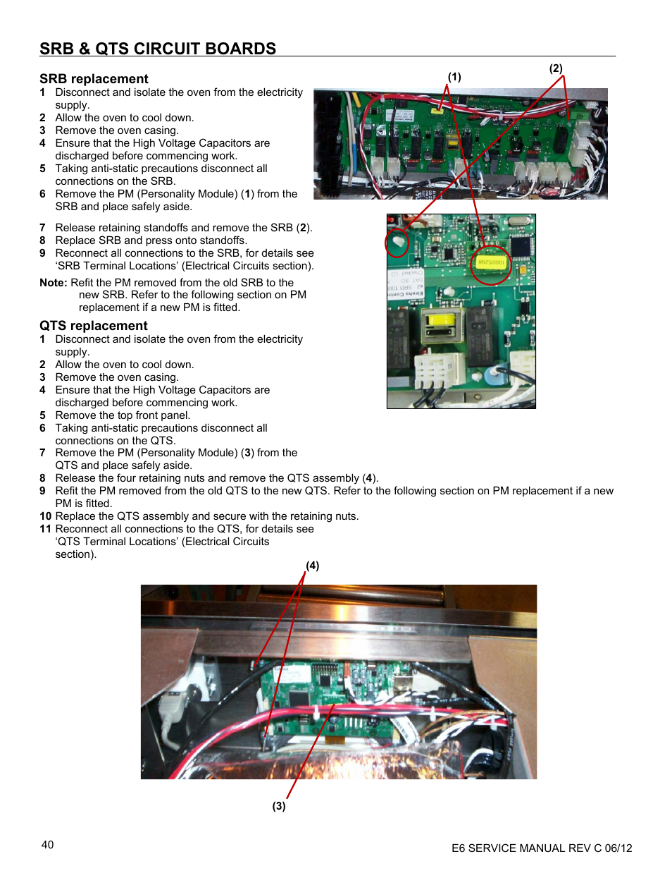 Srb & qts circuit boards | Merrychef eikon e6 User Manual | Page 40 / 64
