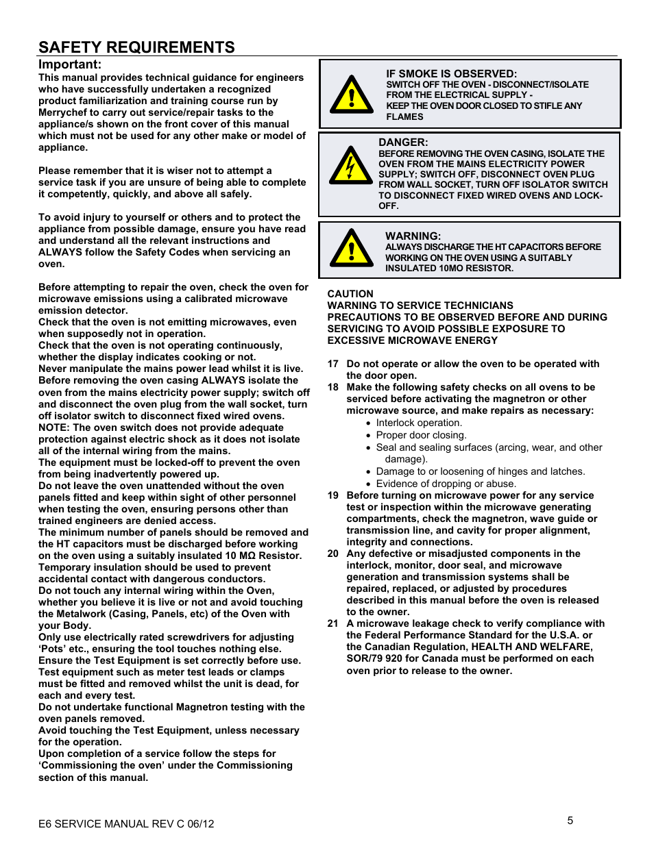 Safety requirements | Merrychef eikon e6 User Manual | Page 5 / 64