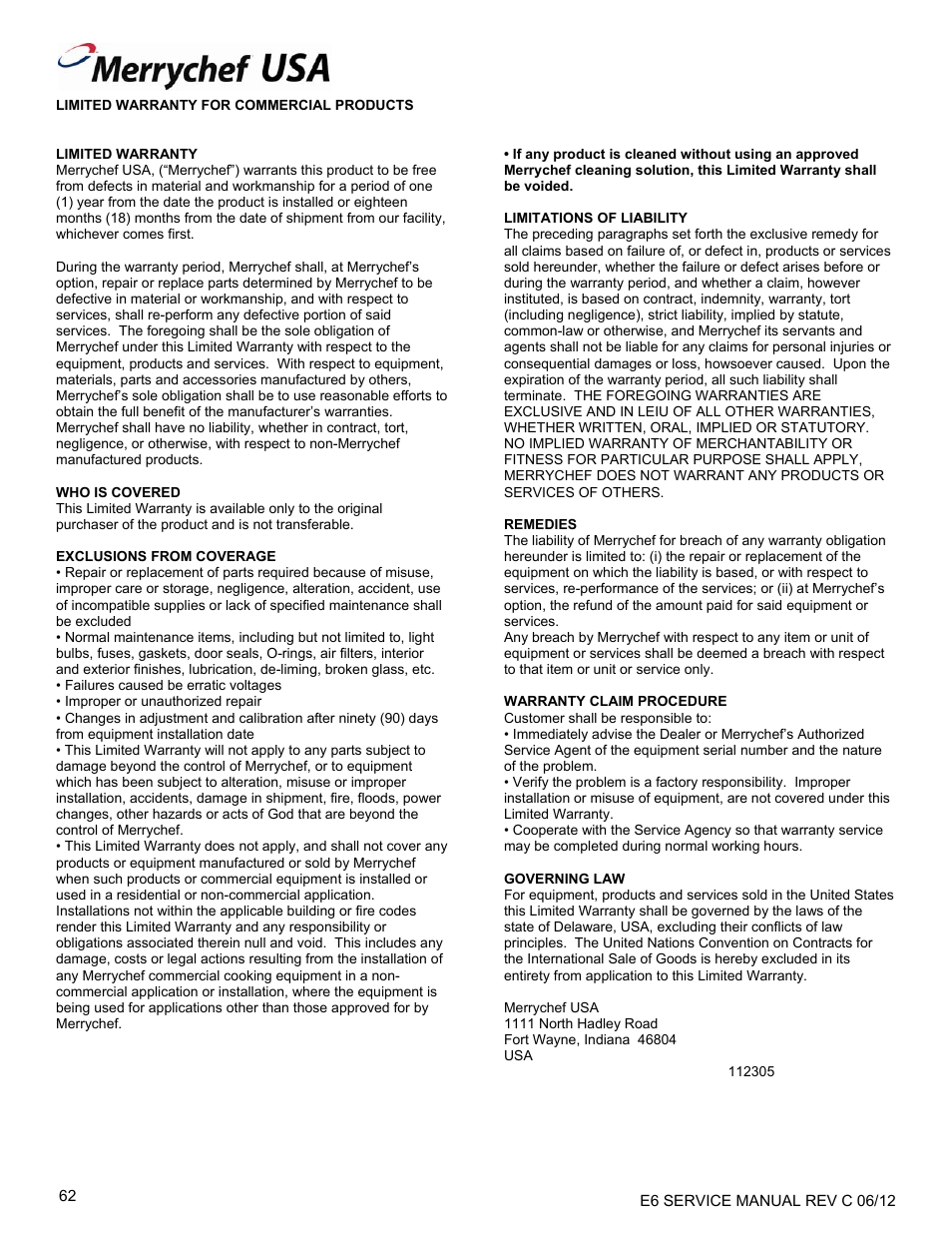Merrychef eikon e6 User Manual | Page 62 / 64