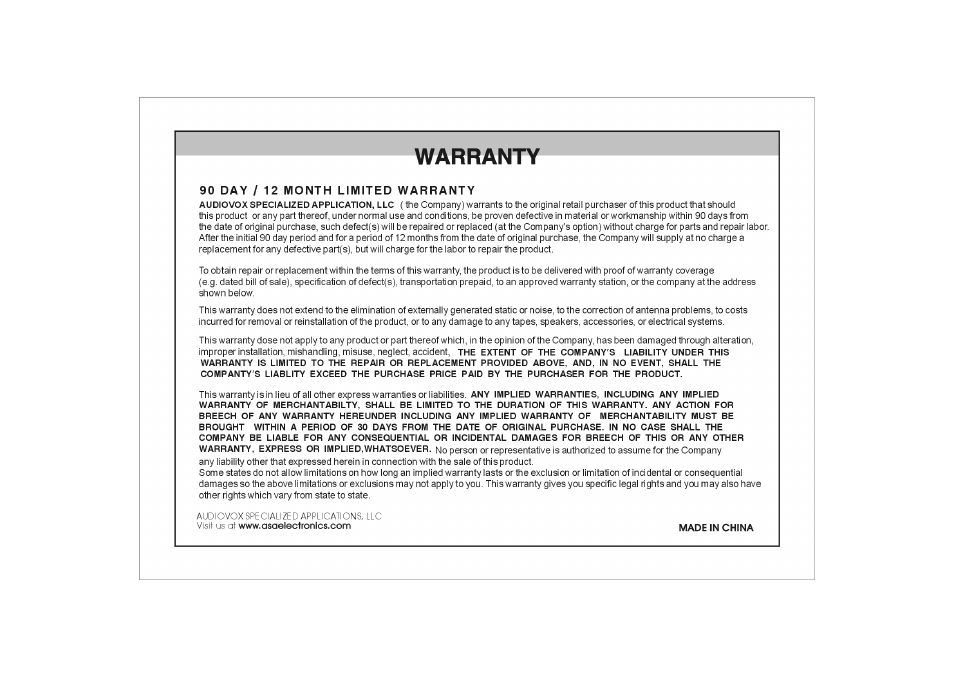 Warranty | ASA Electronics VOM-783 User Manual | Page 16 / 16