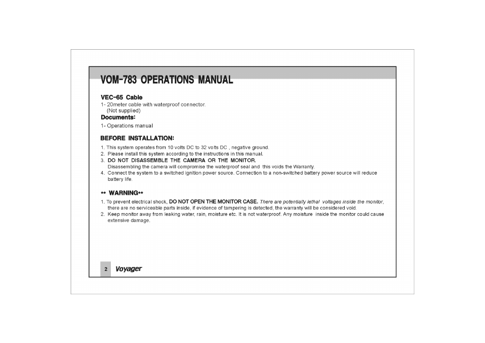 Vom-783 operations manual | ASA Electronics VOM-783 User Manual | Page 3 / 16