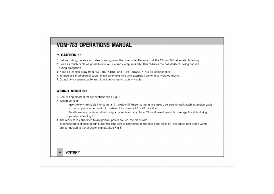 Caution, Wiring monitor, Vom-783 operations manual | ASA Electronics VOM-783 User Manual | Page 5 / 16