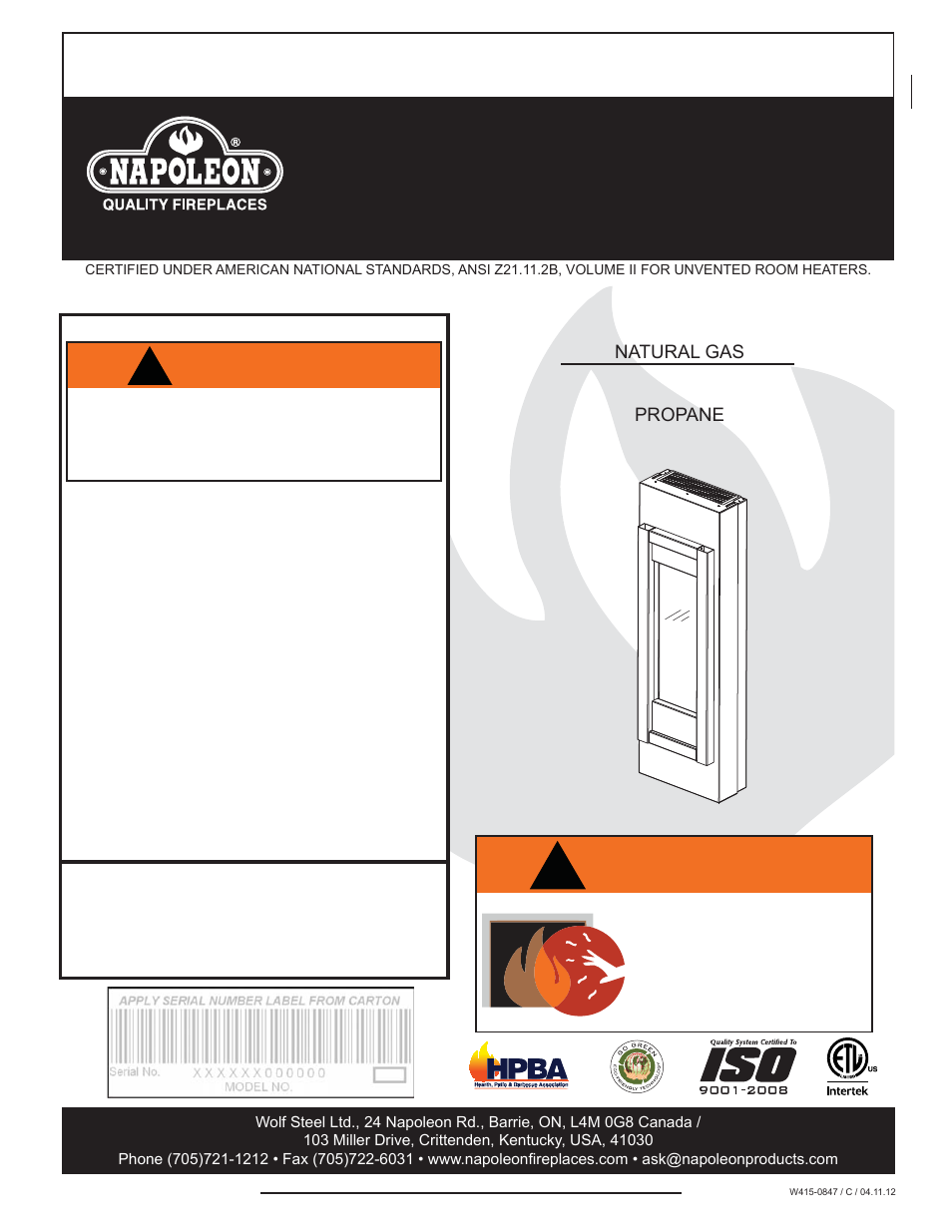 Napoleon Fireplaces Torch - GVFT8 User Manual | 28 pages