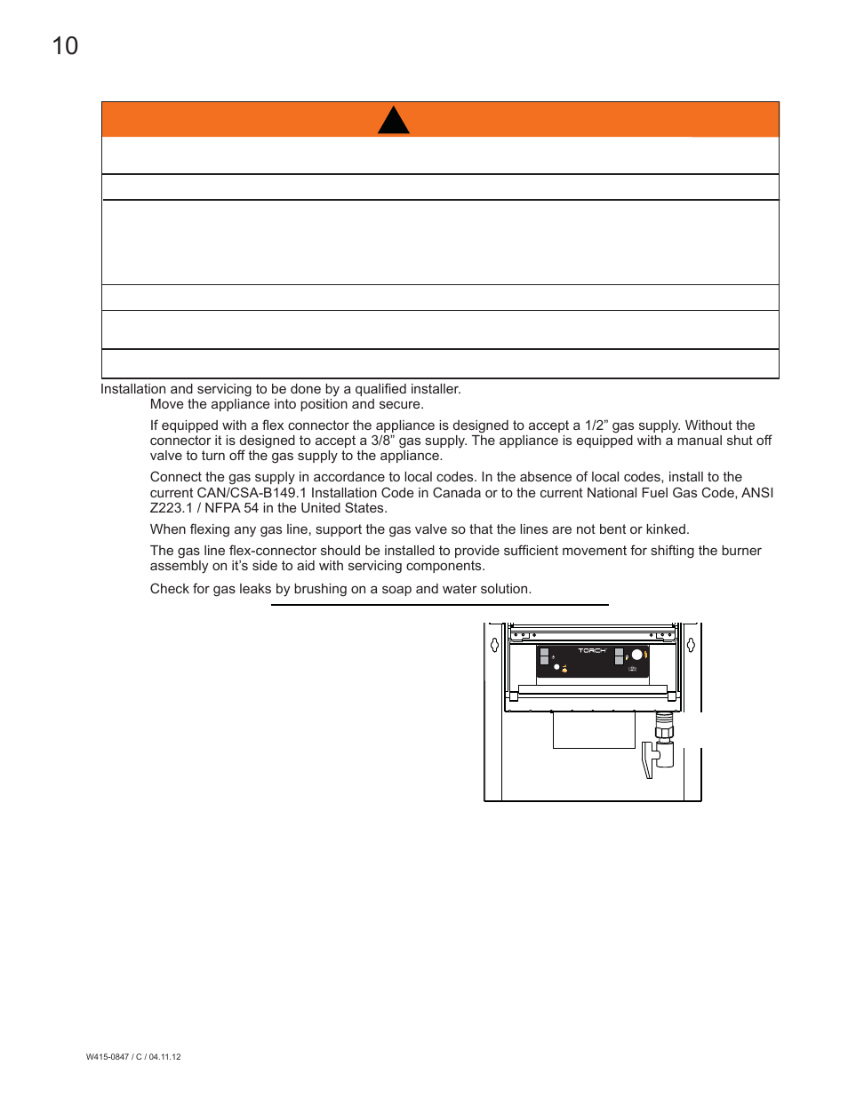 Warning | Napoleon Fireplaces Torch - GVFT8 User Manual | Page 10 / 28