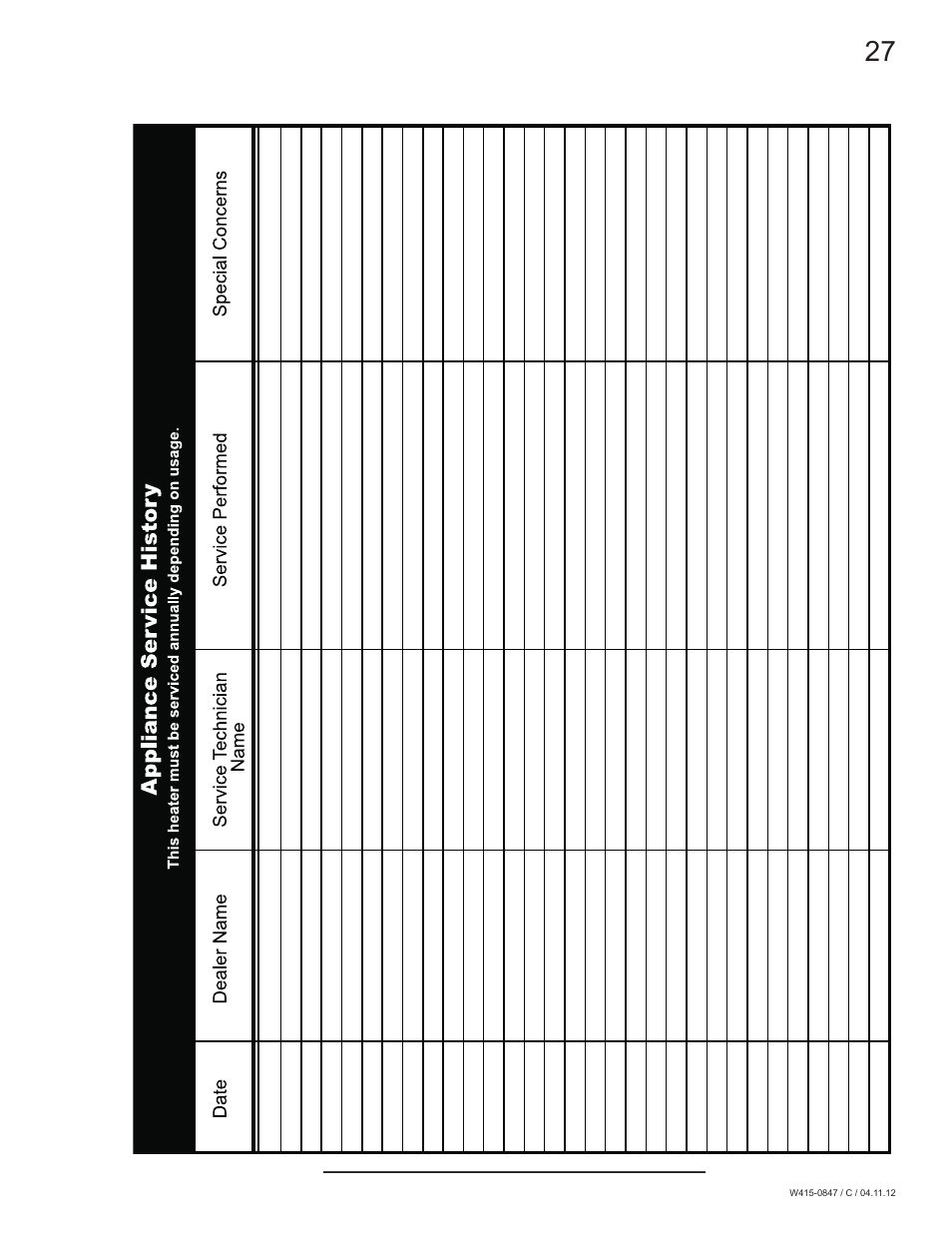 0 service history | Napoleon Fireplaces Torch - GVFT8 User Manual | Page 27 / 28