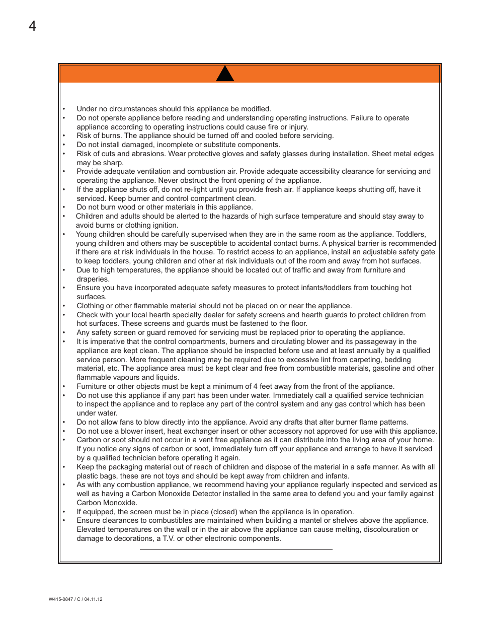 Warning, 0 introduction | Napoleon Fireplaces Torch - GVFT8 User Manual | Page 4 / 28