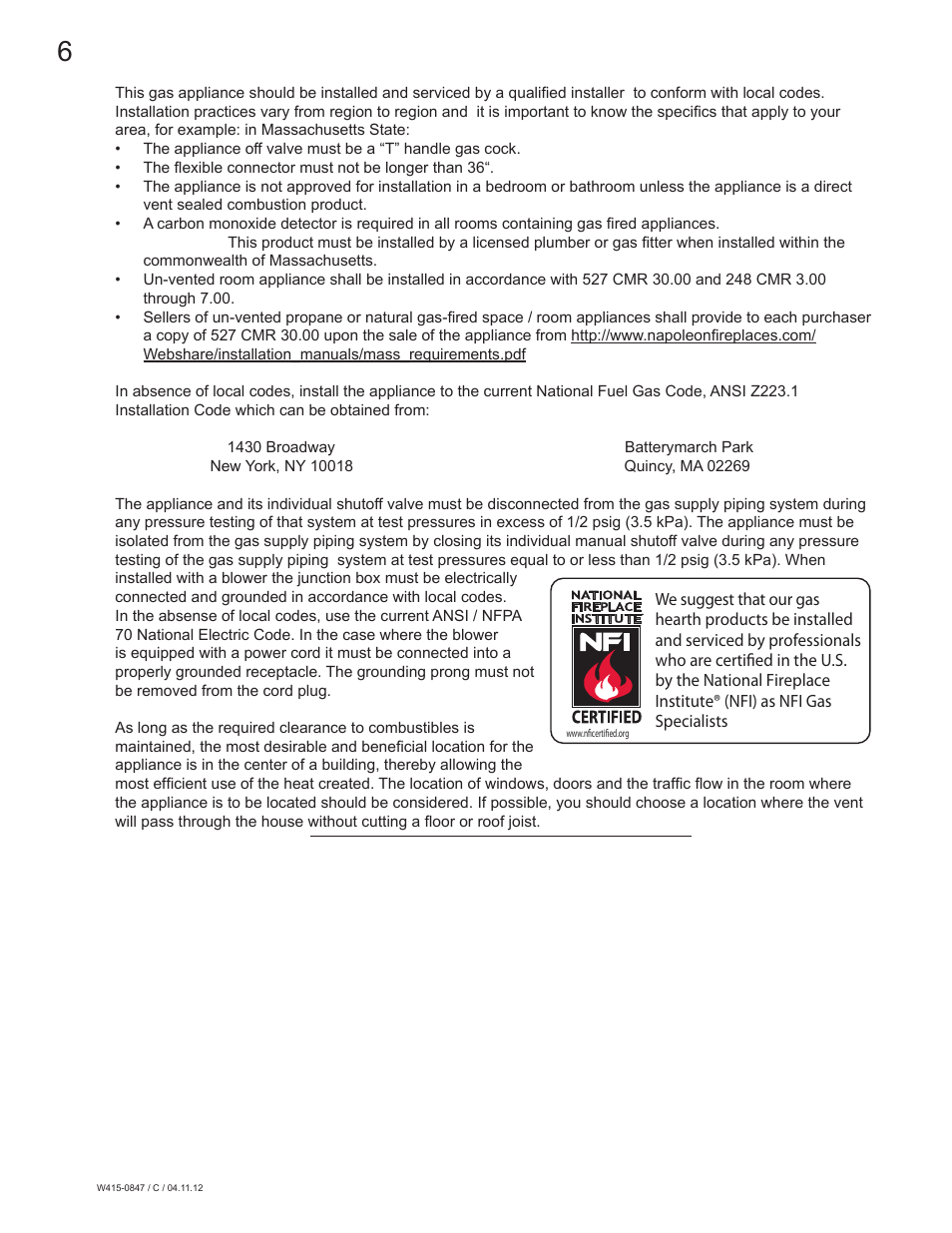 Napoleon Fireplaces Torch - GVFT8 User Manual | Page 6 / 28