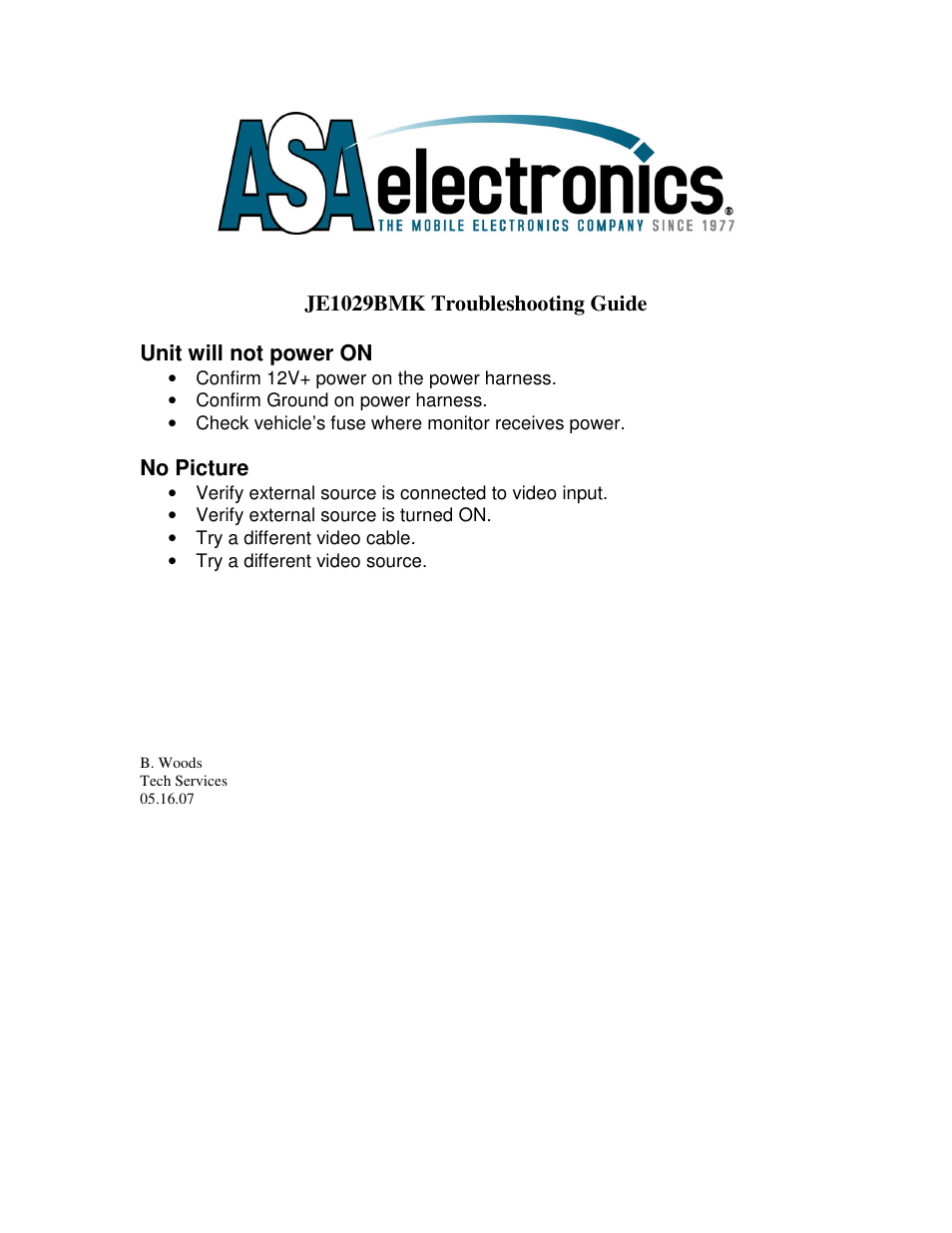 ASA Electronics JE1029BMK User Manual | 1 page