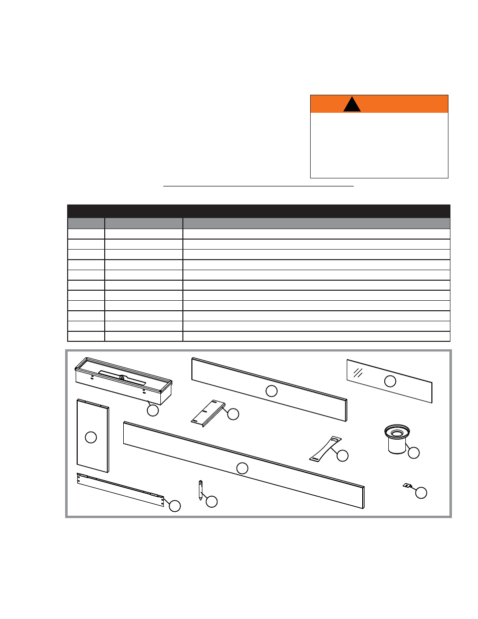Warning, 0 replacement parts, Components | Napoleon Fireplaces Corner Model – WMFE1 User Manual | Page 17 / 64