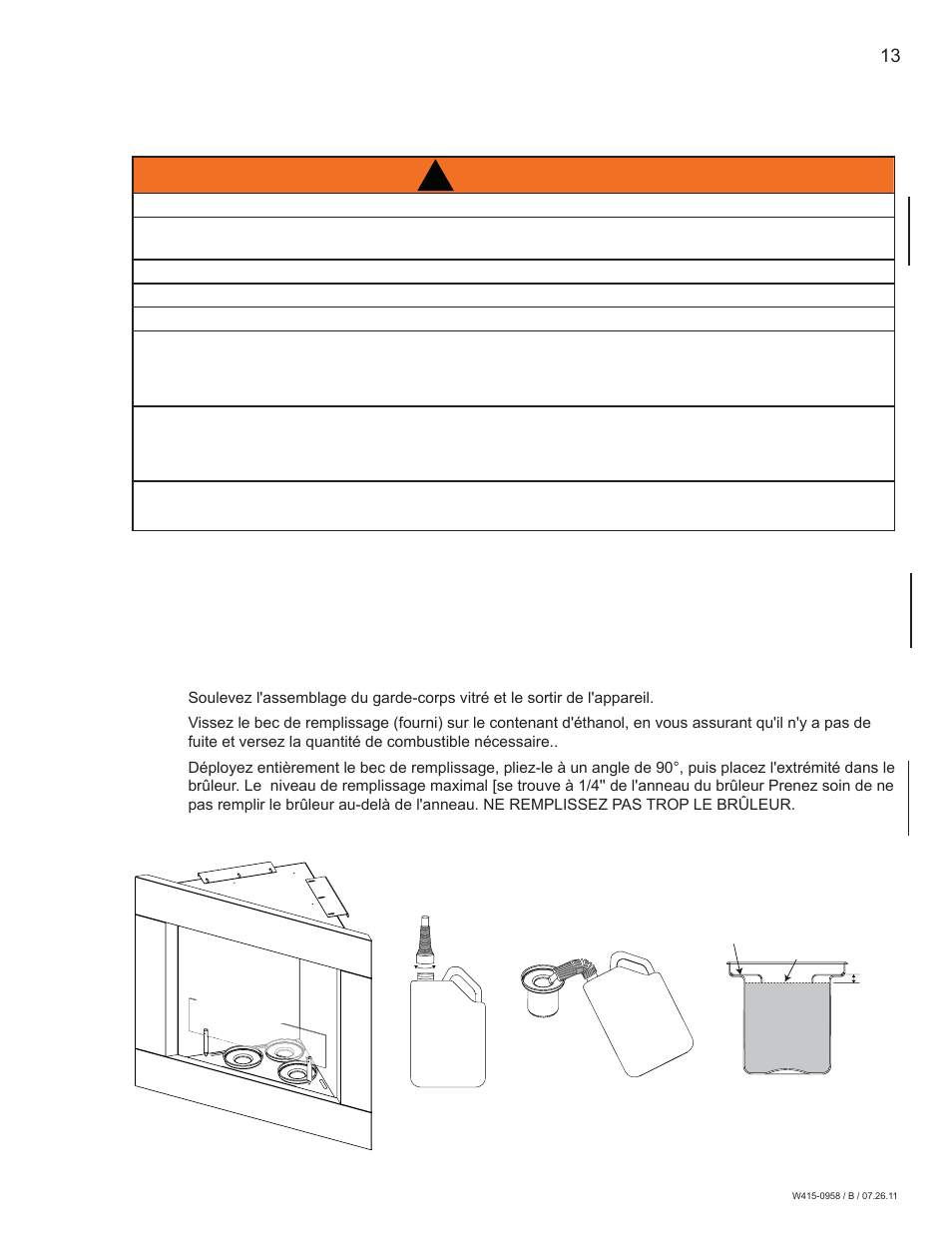 Avertissement, 0 instructions d’opération | Napoleon Fireplaces Corner Model – WMFE1 User Manual | Page 33 / 64