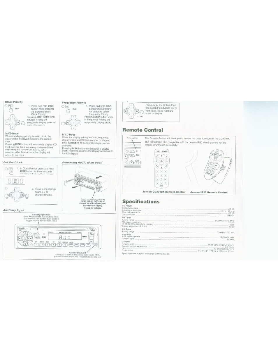 Remote control, Specifications | ASA Electronics CD3010X User Manual | Page 2 / 6