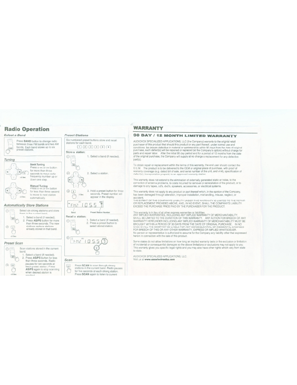 I2 month limited warranty, Radio operation warranty | ASA Electronics CD3010X User Manual | Page 3 / 6