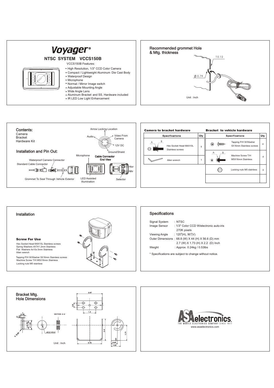 ASA Electronics Voyager VCCS150B User Manual | 1 page