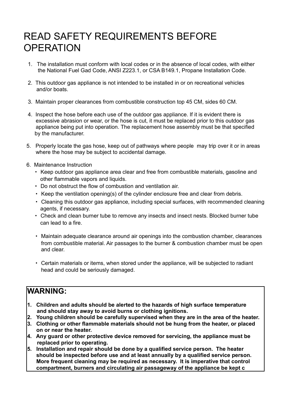 Read safety requirements before operation, Warning | Napoleon Fireplaces PTH2650 User Manual | Page 2 / 9