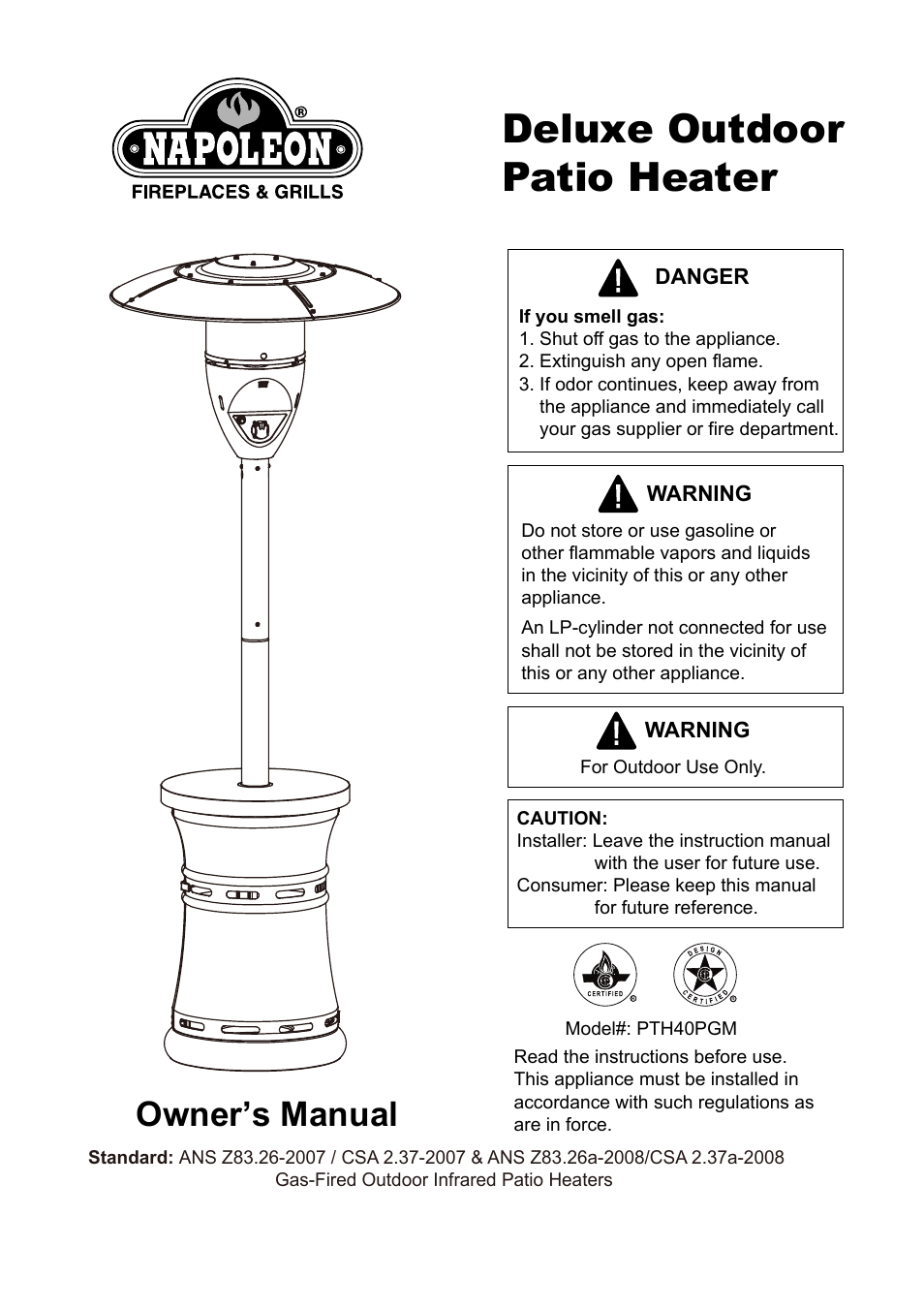 Napoleon Fireplaces PTH40PGM User Manual | 20 pages