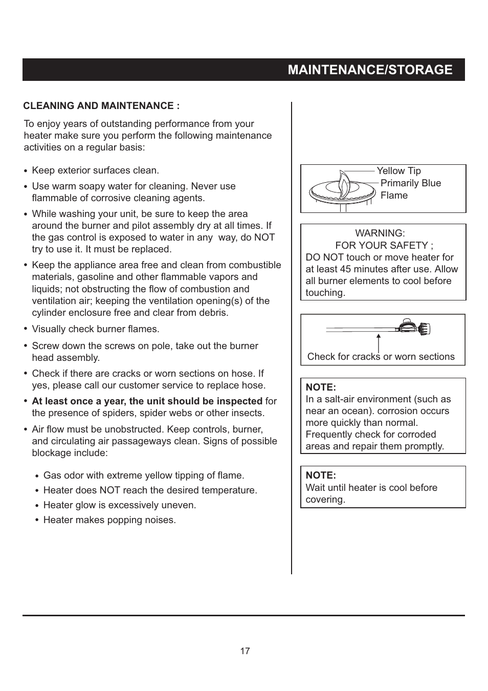 Maintenance/storage | Napoleon Fireplaces PTH40PGM User Manual | Page 17 / 20