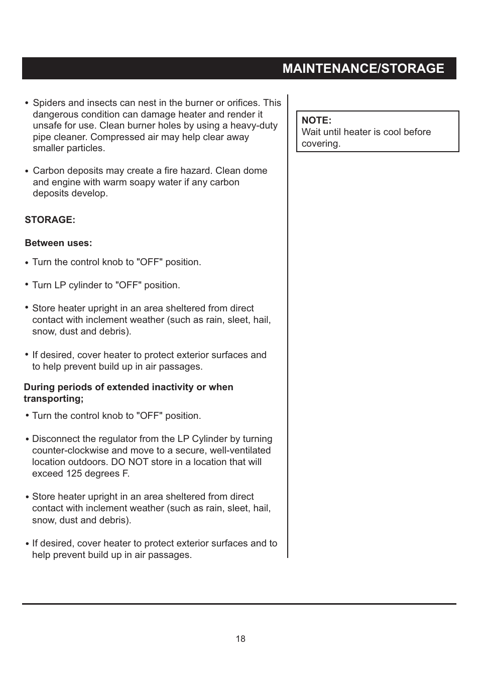 Maintenance/storage | Napoleon Fireplaces PTH40PGM User Manual | Page 18 / 20