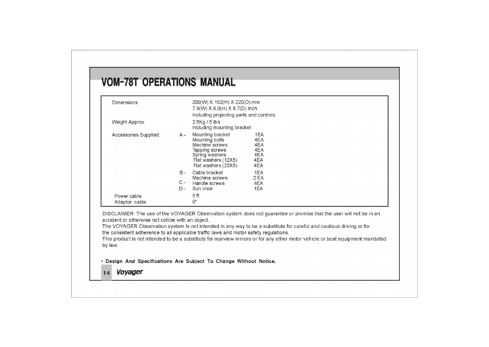 Vom-78t operations manual | ASA Electronics Voyager VOM78T User Manual | Page 15 / 16