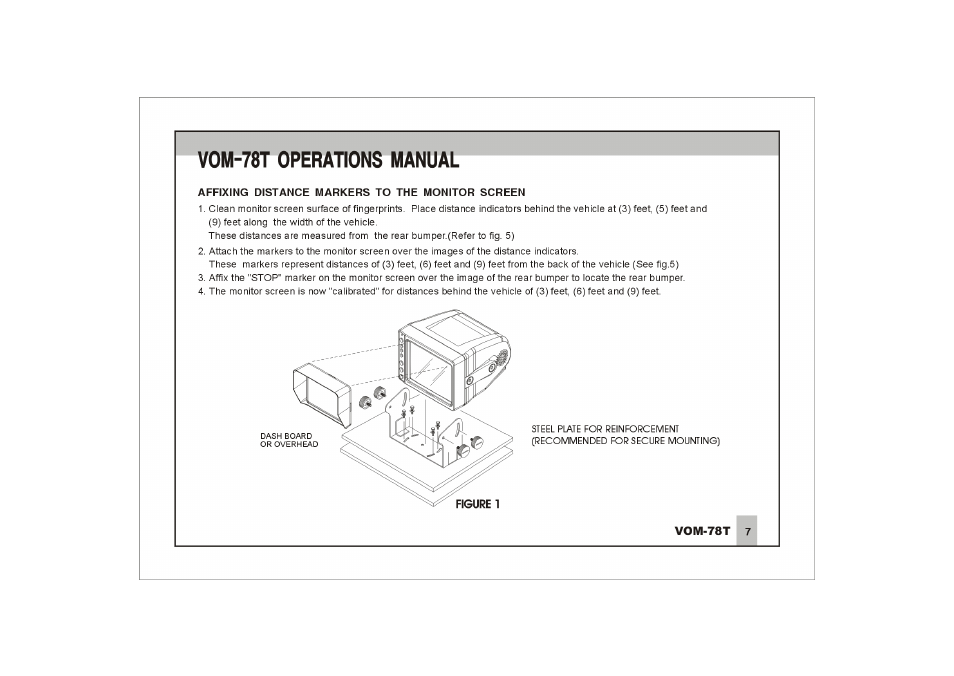 Affixing distance markers to the monitor screen, Vom-78t operations manual | ASA Electronics Voyager VOM78T User Manual | Page 8 / 16