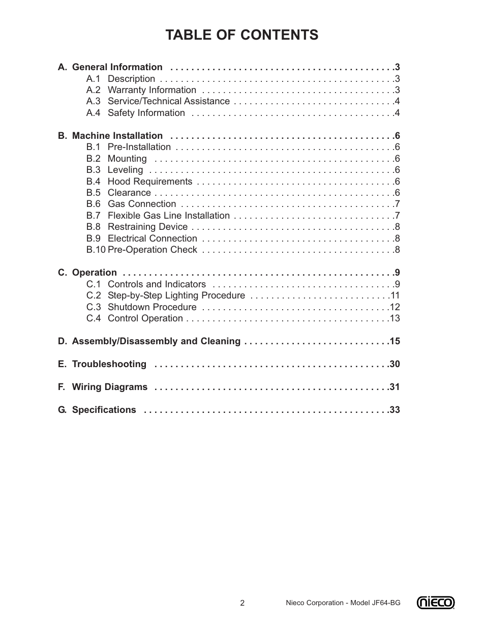 Nieco JF64-BG User Manual | Page 2 / 35