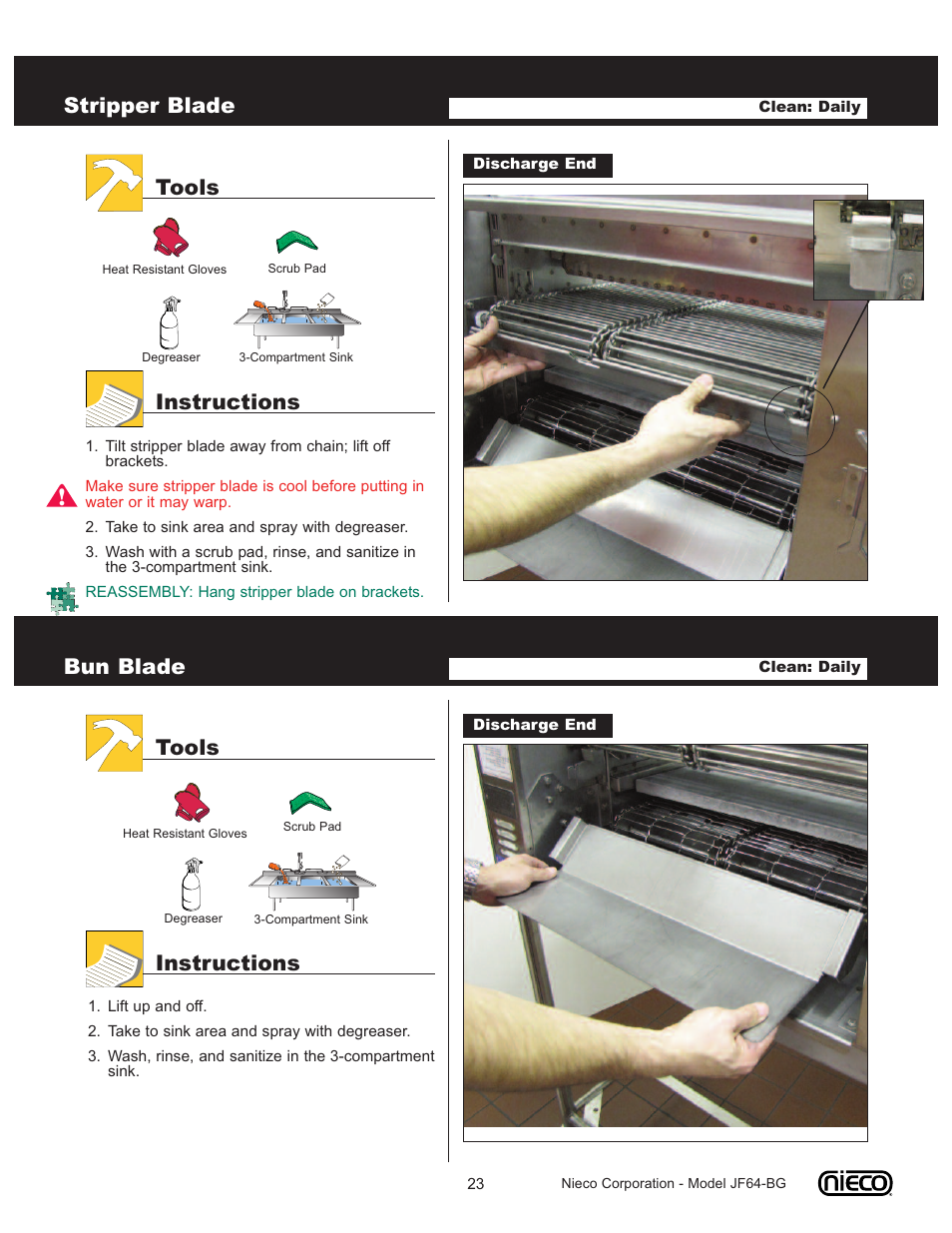 Bun blade, Tools instructions, Stripper blade | Nieco JF64-BG User Manual | Page 23 / 35