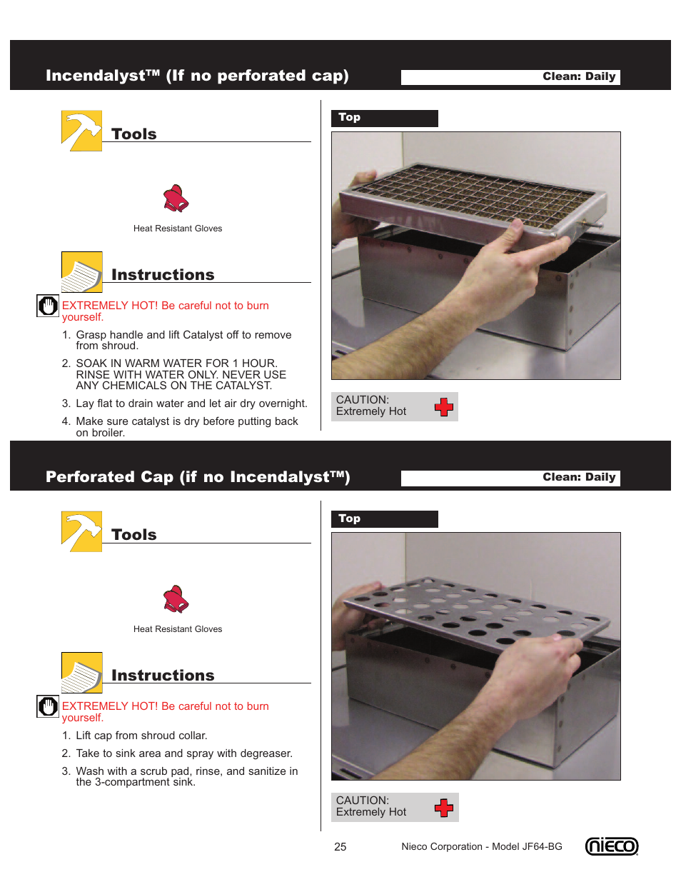 Incendalyst™ (if no perforated cap), Tools instructions, Perforated cap (if no incendalyst™) | Nieco JF64-BG User Manual | Page 25 / 35