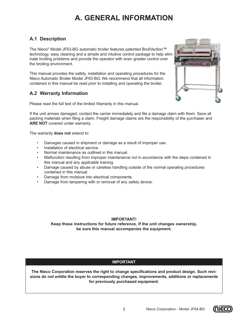 A. general information | Nieco JF64-BG User Manual | Page 3 / 35