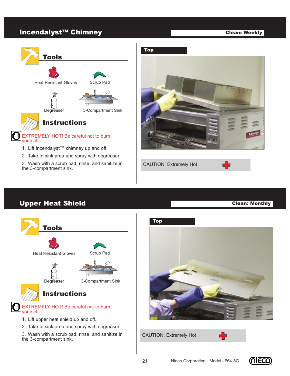 Incendalyst™ chimney, Tools instructions, Upper heat shield | Nieco JF64 User Manual | Page 21 / 32