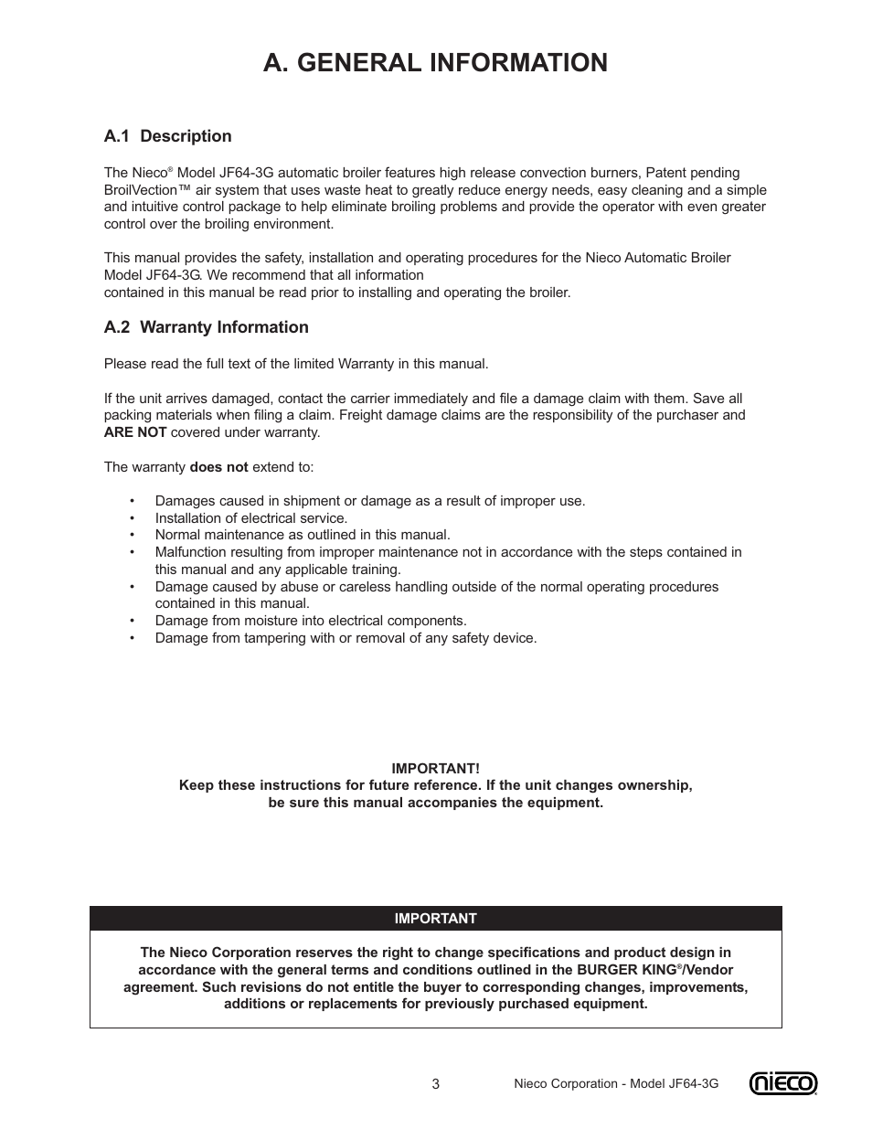 A. general information | Nieco JF64 User Manual | Page 3 / 32