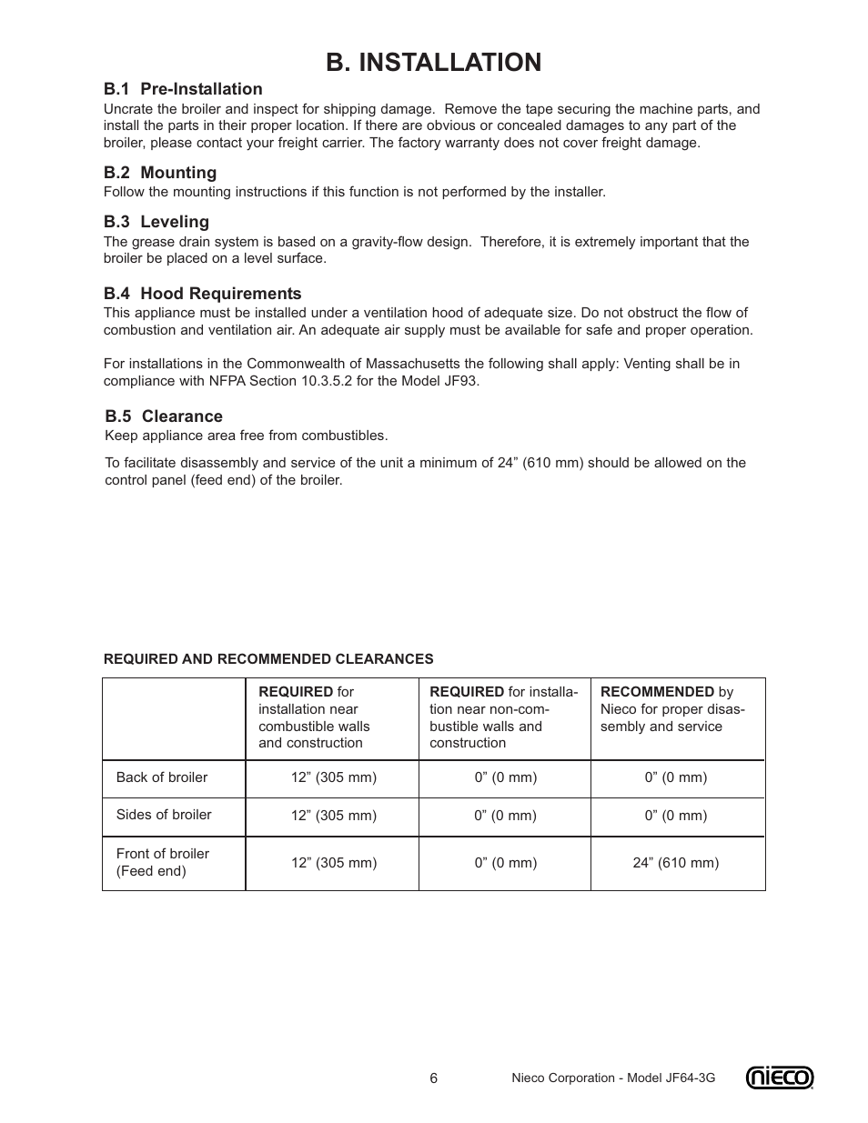 B. installation | Nieco JF64 User Manual | Page 6 / 32
