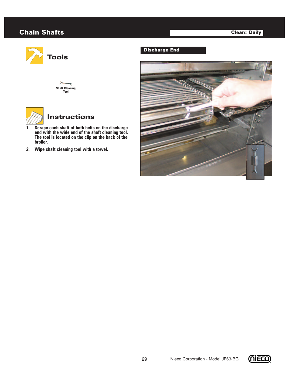 Chain shafts, Tools instructions | Nieco JF63-BG User Manual | Page 29 / 36