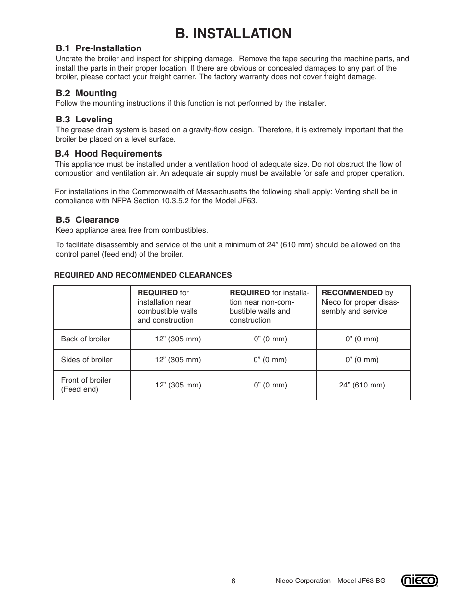 B. installation | Nieco JF63-BG User Manual | Page 6 / 36