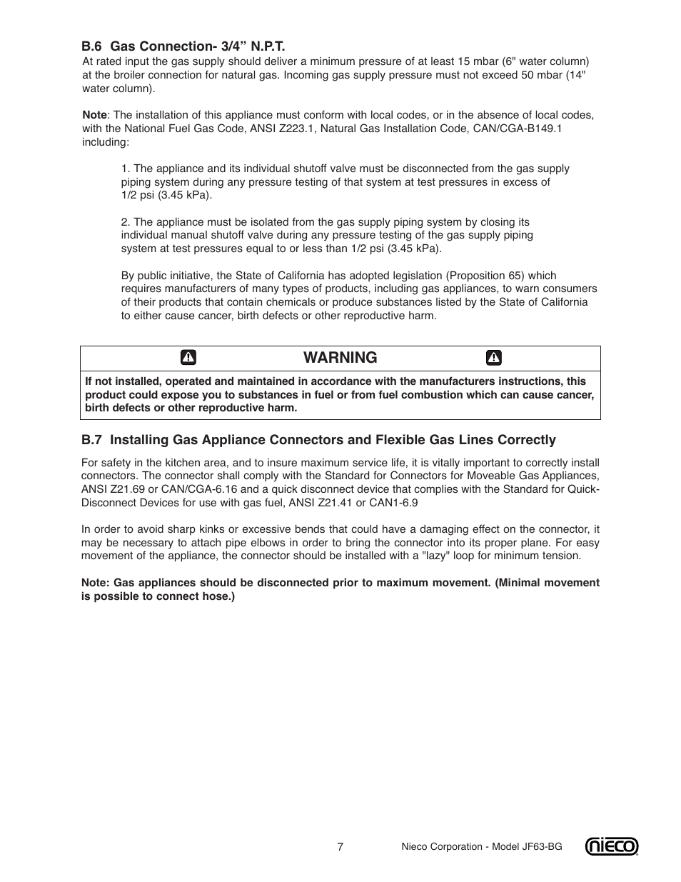 Warning | Nieco JF63-BG User Manual | Page 7 / 36