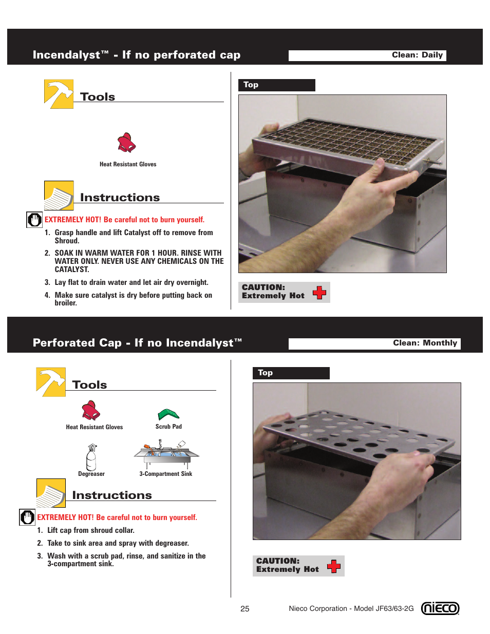 Incendalyst™ - if no perforated cap, Tools instructions, Perforated cap - if no incendalyst | Nieco JF63 User Manual | Page 25 / 40