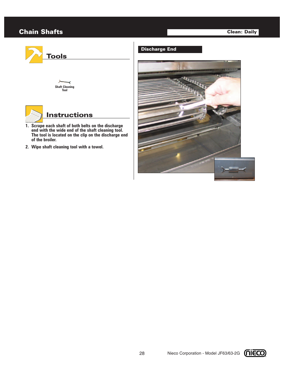 Chain shafts, Tools instructions | Nieco JF63 User Manual | Page 28 / 40