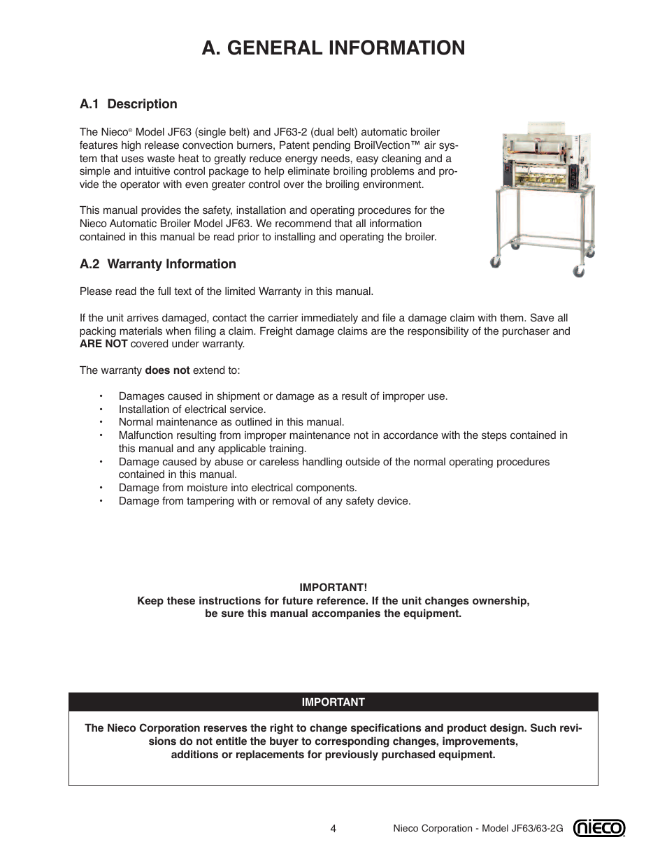 A. general information | Nieco JF63 User Manual | Page 4 / 40