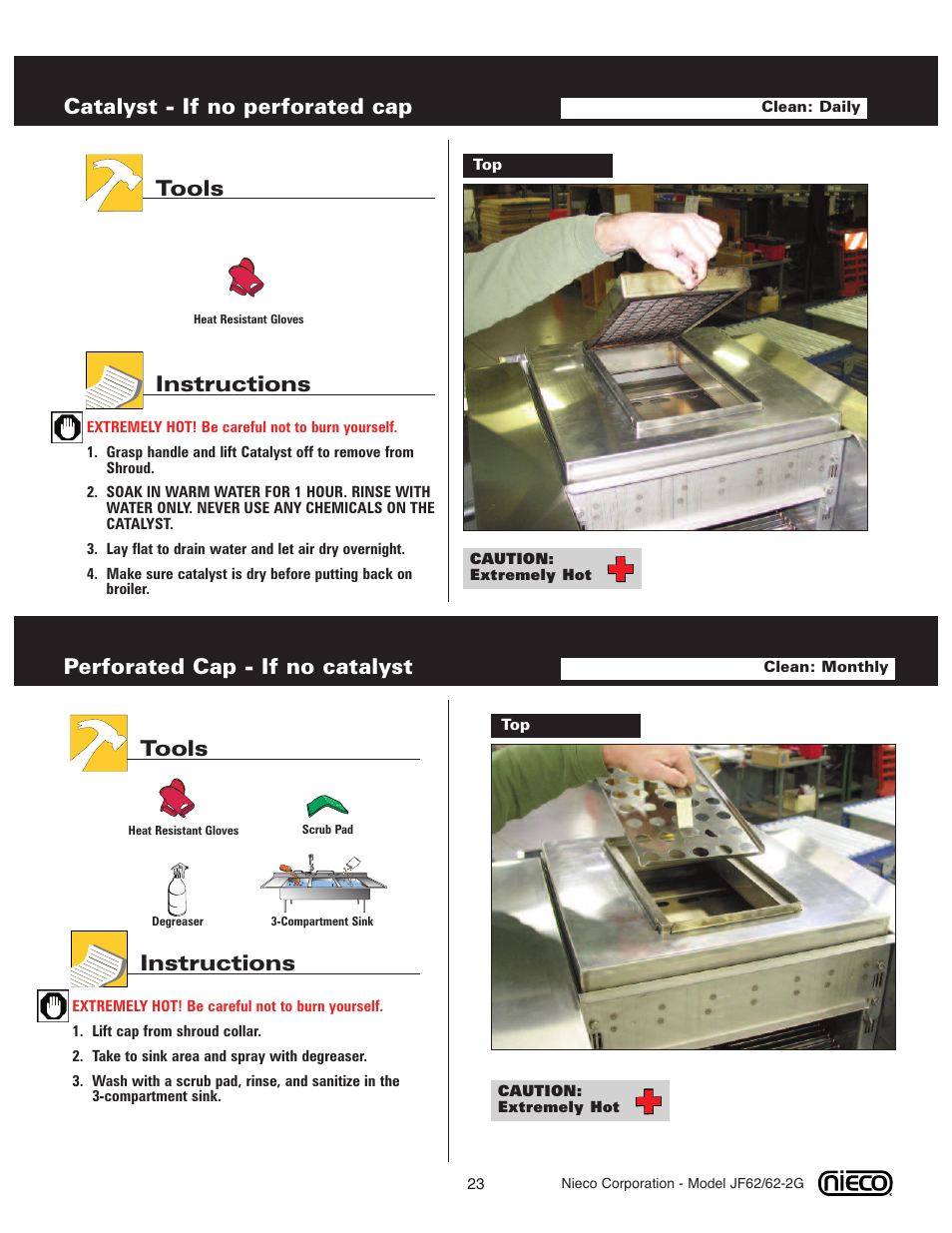 Catalyst - if no perforated cap, Tools instructions, Perforated cap - if no catalyst | Nieco JF62 User Manual | Page 22 / 30