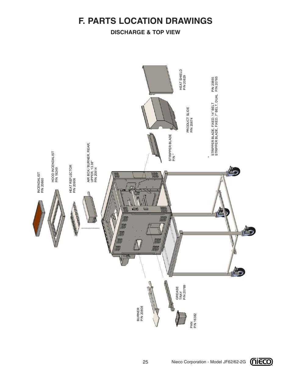 F. parts location drawings, Discharge & top view | Nieco JF62 User Manual | Page 24 / 30