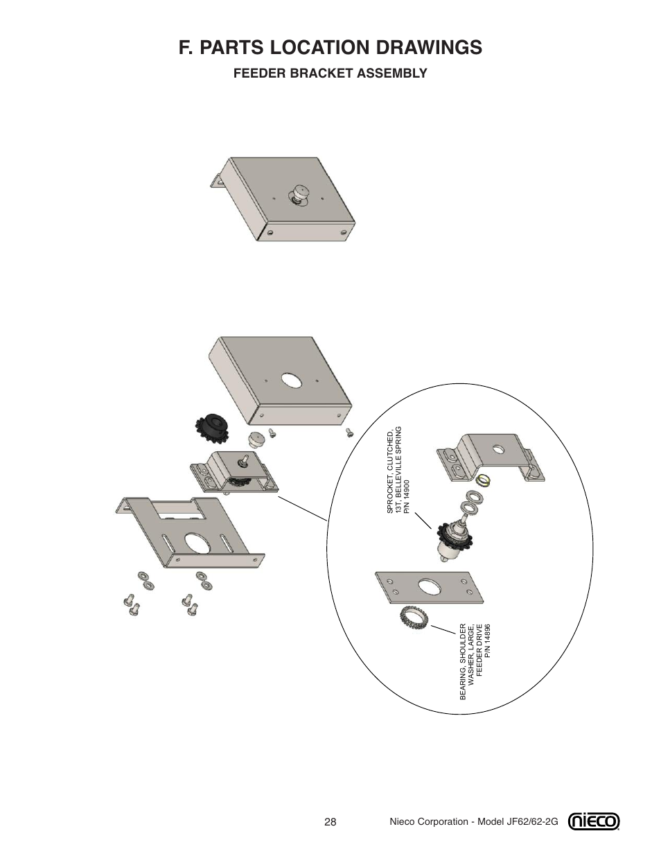 F. parts location drawings, Feeder bracket assembly | Nieco JF62 User Manual | Page 27 / 30