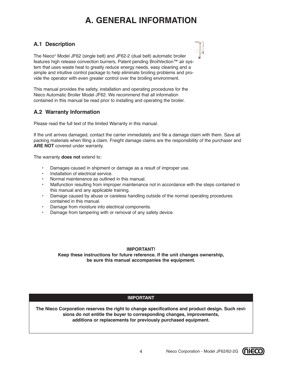 A. general information | Nieco JF62 User Manual | Page 3 / 30